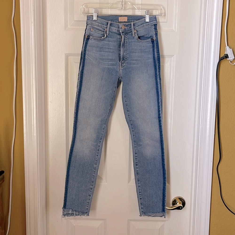 MOTHER frayed ankle, side striped, size 24